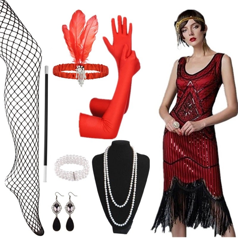 Explosions 1920S Vintage Gatsby Evening Dress Party Party Performance Sequins Tassel Dress - Image 3